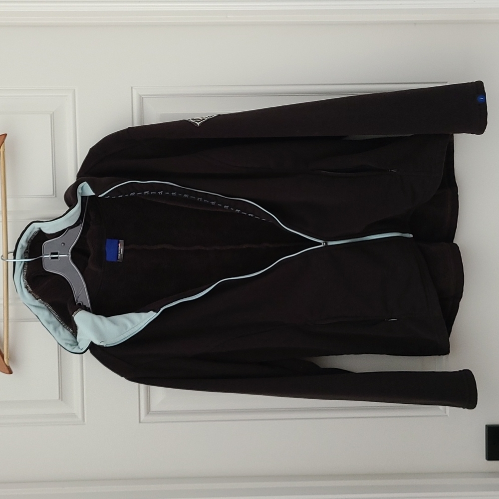 Irideon riding ware zip up jacket, large, chocolate brown and ice blue